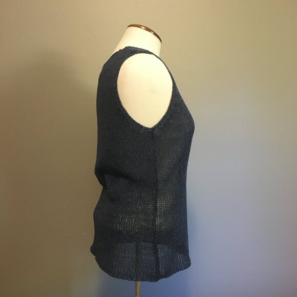 Vintage Colour Works Blue Sleeveless Mother of Pearl Button Knit Cardigan - Picture 3 of 14